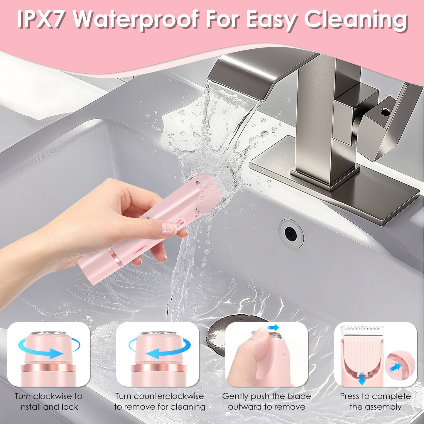 1Pc 2 In 1 Bikini Trimmer For Women Dual Head Cordless Body Shaver IPX7 Waterproof Rechargeable Pubic Hair Razor Wet And Dry Use For Bikini Underarm Leg Arm Body Face